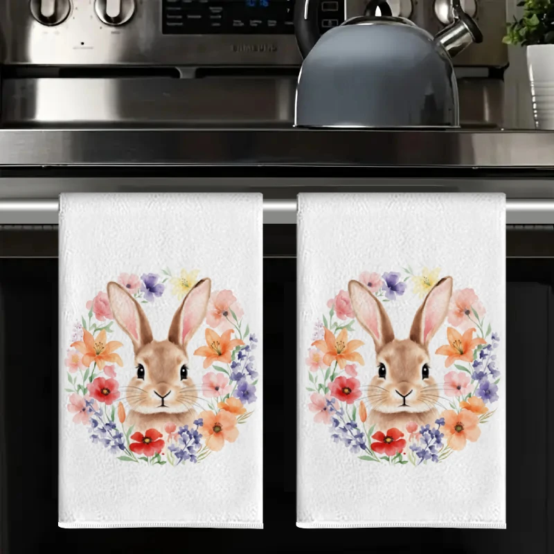 2Pcs, Easter Watercolor Floral Bunny Kitchen Towels, 40Cm*60Cm Towel Set, Best Kitchen Towels, Super Absorbent Soft Cleaning Cloth, Cooking and Baking Tea Towels, Hand Towels, Cleaning Cloths, Dishcloths, Kitchen Decorations, Living Room Decorations, Kitchen Essentials, Home Essentials