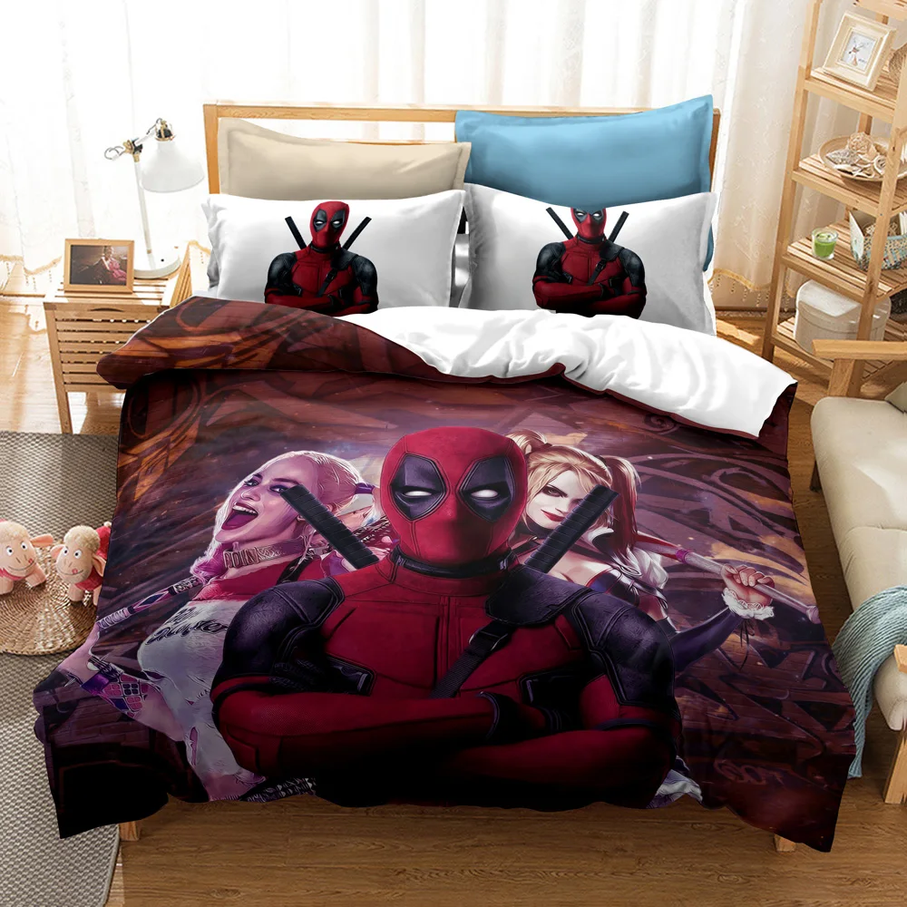 Disney Cartoon Polyester Deadpool Bedding Set Bed Duvet Cover Set Bedclothes Christmas Birthday Boy Baby Gift