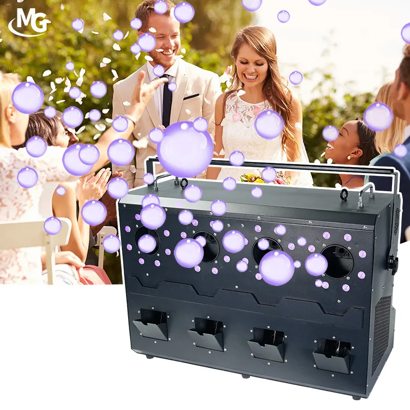 4 Head Remote Control DMX Fog Bubble Machine RGB 3in1 LED Automatic Liquid Smoke Bubble Machine for Wedding Party Stage DJ Disco