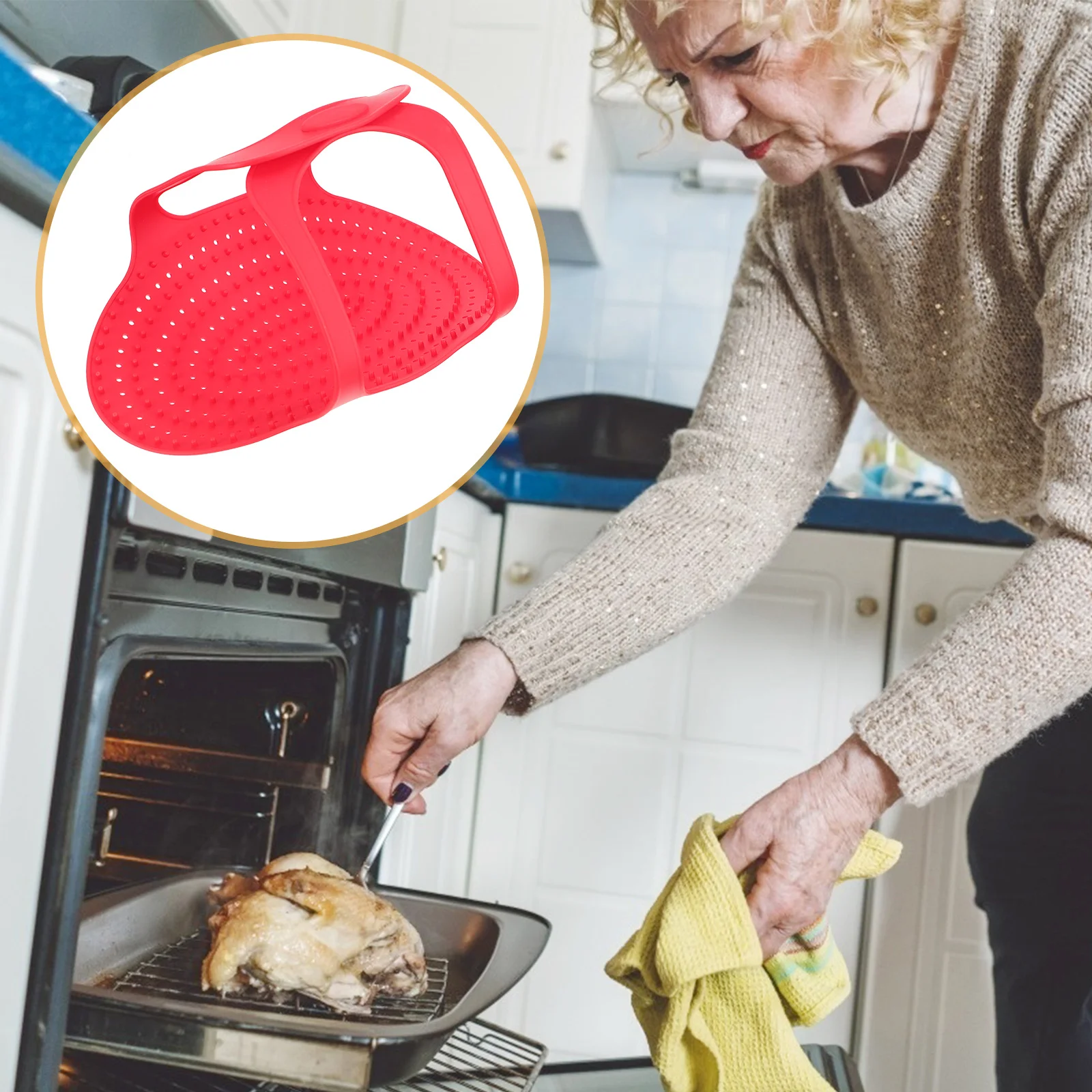 

Silicone Foldable Turkey Roasting Basket Pressure Cooker Sling Heat Resistant Silicone Bakeware Sling Turkey Holder Basket