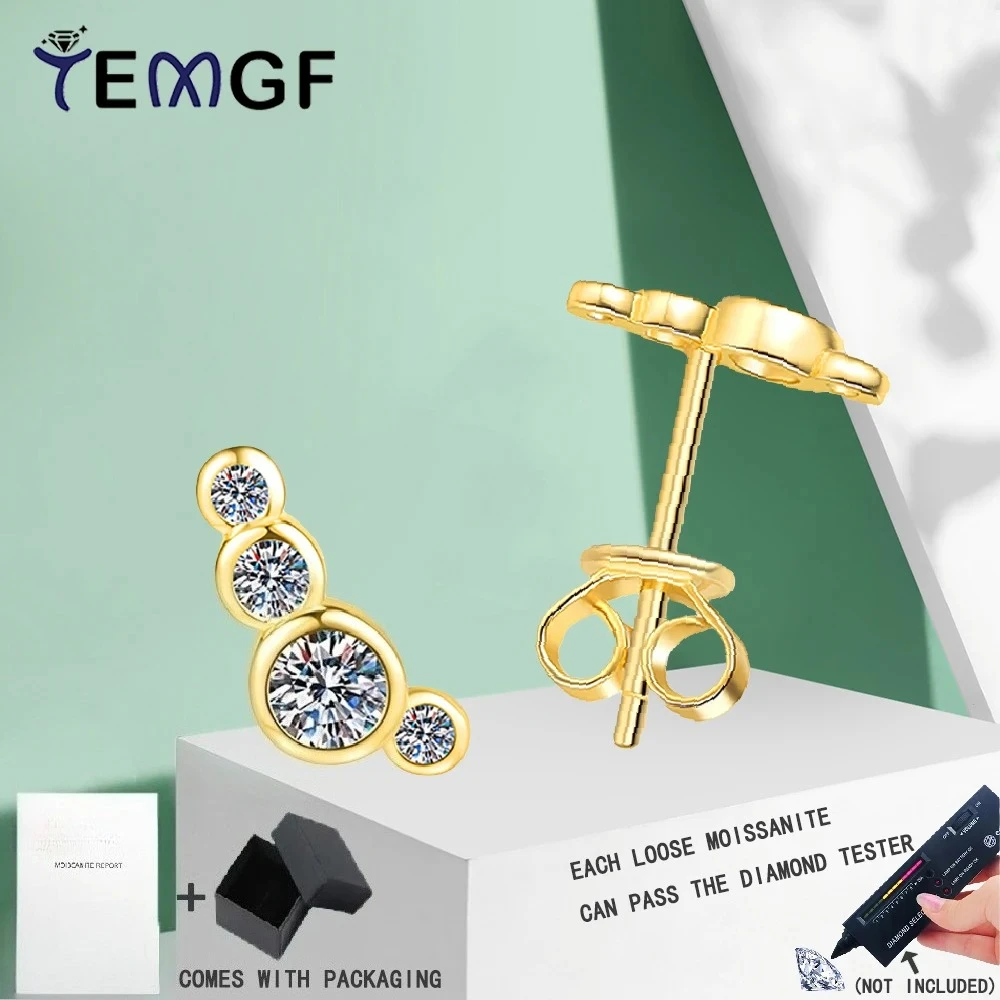 

TEMGF Новые серьги-гвоздики из стерлингового серебра S925, позолоченные 14 карат, сверкающие простые ювелирные изделия из муассанита, сертификация GRA, 1 пара