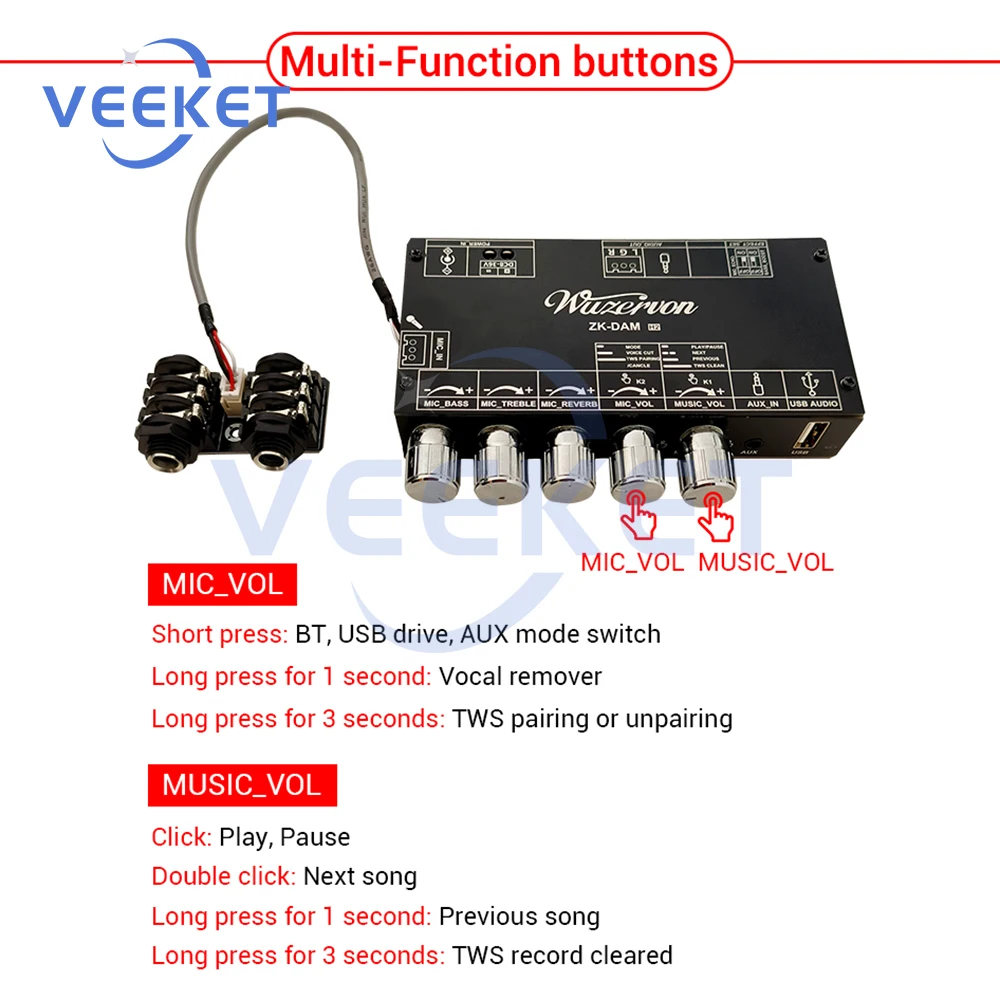 

ZK-DAM-H2 Изоляция, малошумящая плата реверберации караоке, Bluetooth, USB декодирование, передний сценический усилитель с технологией виртуальных басов