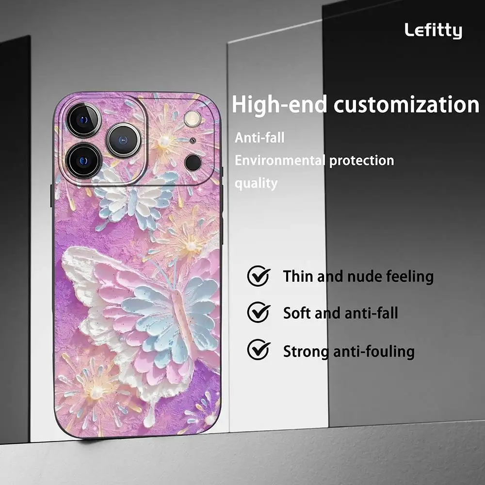 Casing HP Lukisan Minyak Motif Bunga Untuk iPhone 17 16 15 14 13 12 11 Pro Max Plus Mini Hitam Doff Lembut Funda