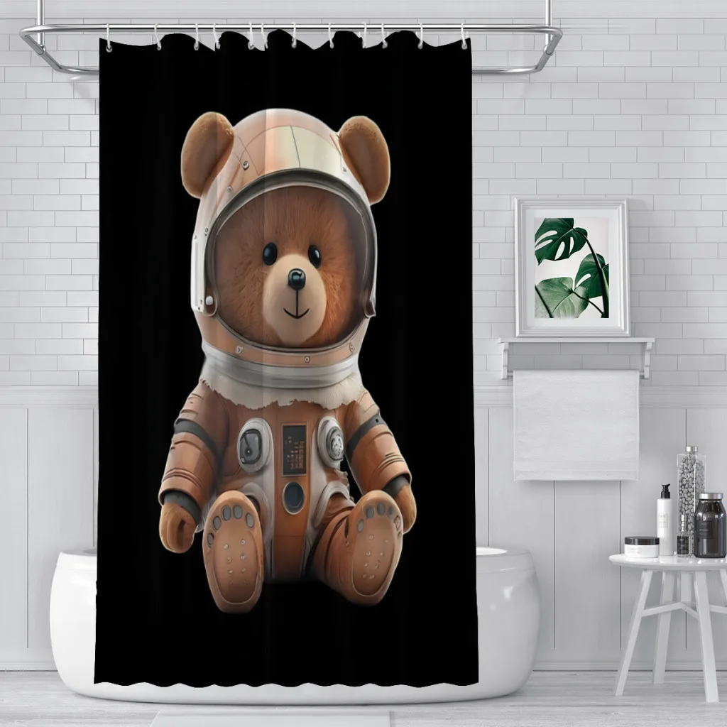 Astronaut Cool Bathroom Shower Curtains Teddy Bear Waterproof Partition Creative Home Decor Bathroom Accessories