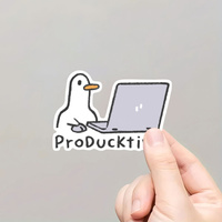 ProDucktive Themed Duck Laptop Stickers, Cute Duck & Notebook Design Glossy Vinyl Decals, Easy to Apply & Residue-Free Removable