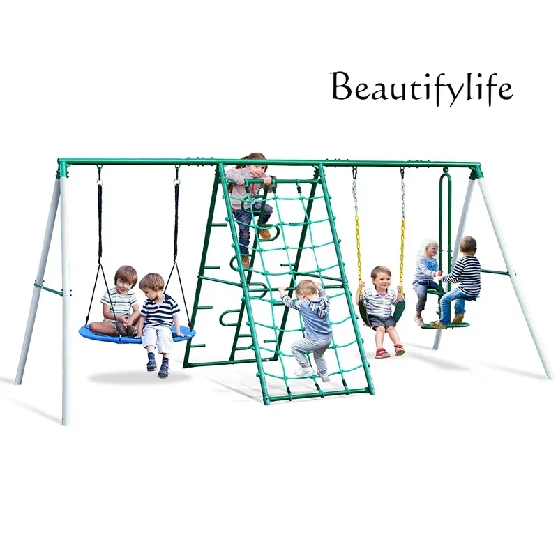 Balanço de jardim multifuncional com escada de escalada e cesta de basquete para exterior e playground