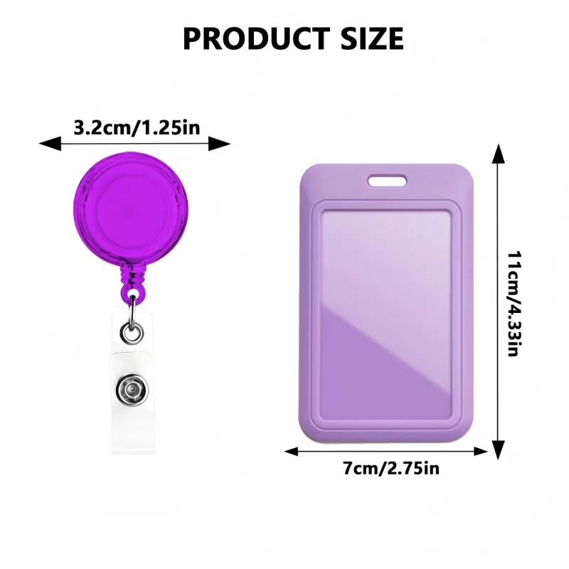 Vertical Plastic ID Badge Holder With Round Retractable Badge Reel Clip, Portable Work Staff Name Tag Card Case, Waterproof Cred image 2