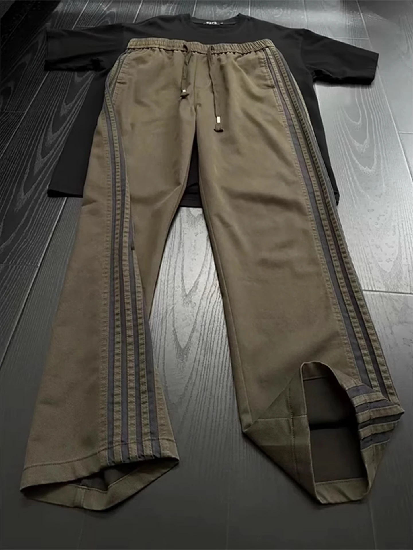 

Men's Summer Thin American High Street Military een Workwear Pants Striped Sports Trousers Straight Leg Micro Flared Casual