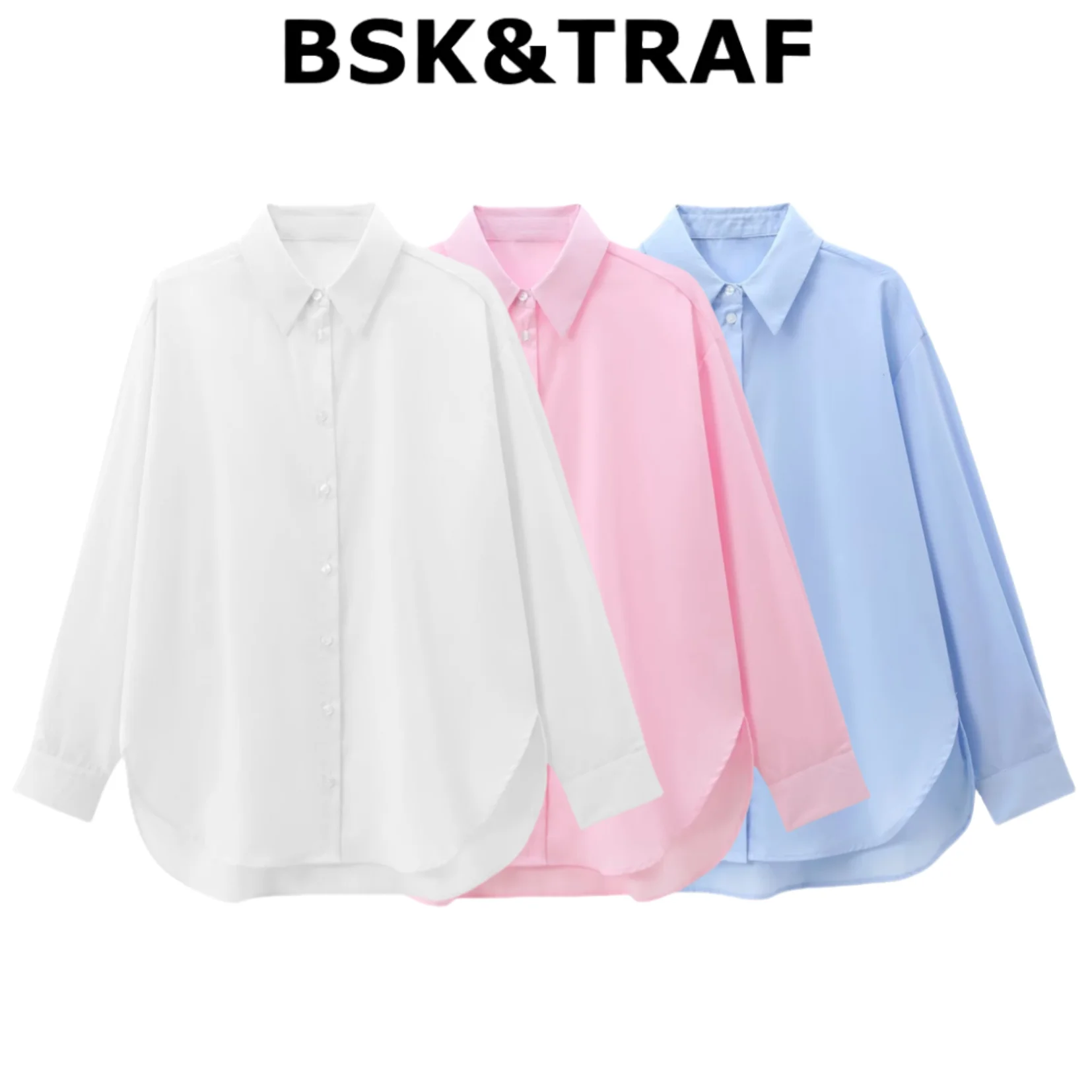 

BSK&TRAF 2024 Autumn New Women's Casual Versatile Collar Long Sleeve Single Breasted Loose Poplin Shirt