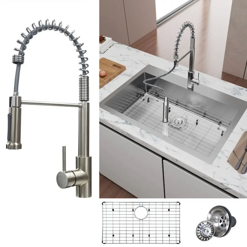 33 inch Kitchen Sink - Dual Mount Undermount or Drop-in Sink with Faucet Combo, All-in-One Single Bowl Stainless Steel Sink