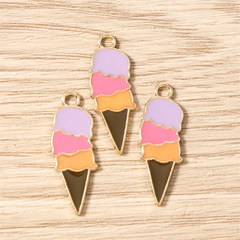 10 Stück 10x26mm Niedliche Emaille Sommer-Essen Eiscreme Charms Anhänger für Schmuckherstellung Ohrringe Halskette Armband DIY Bastelbedarf – Detail 6