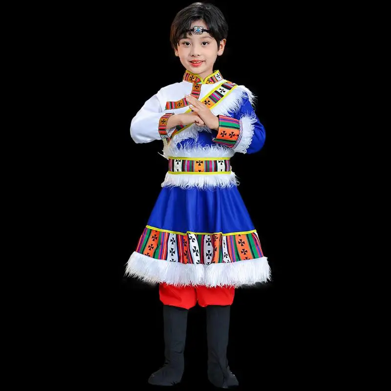 Dziewczęce chłopięce kostiumy do tańca w stylu mongolskim Tradycyjne etniczne ubrania dla dzieci Chiński strój do tańca ludowego Sukienka etniczna