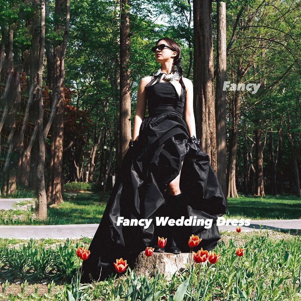 Fancy Elegant Off Shoulder Wedding Dress Korea Photo Shoot Long Sleeve Pleats Bridal Gown Floor Length Customzied