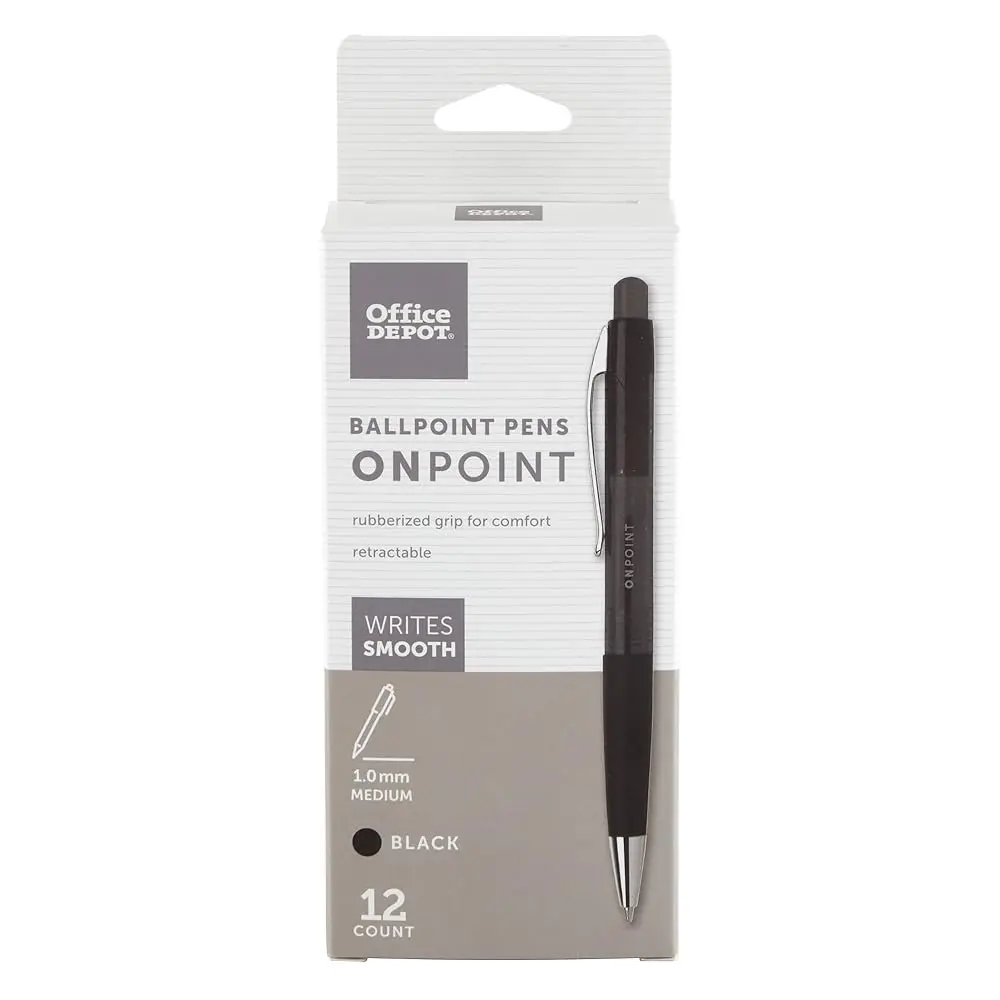 

Ручки шариковые Office Depot Soft-Grip, выдвижные, средний стержень, 1,0 мм, черный корпус, черные чернила, упаковка 12 шт.