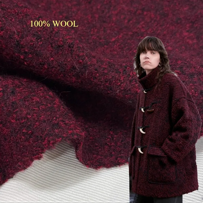 

100% шерсть, темно-красная разноцветная шерстяная ткань, пальто, осенне-зимняя теплая шерстяная ткань