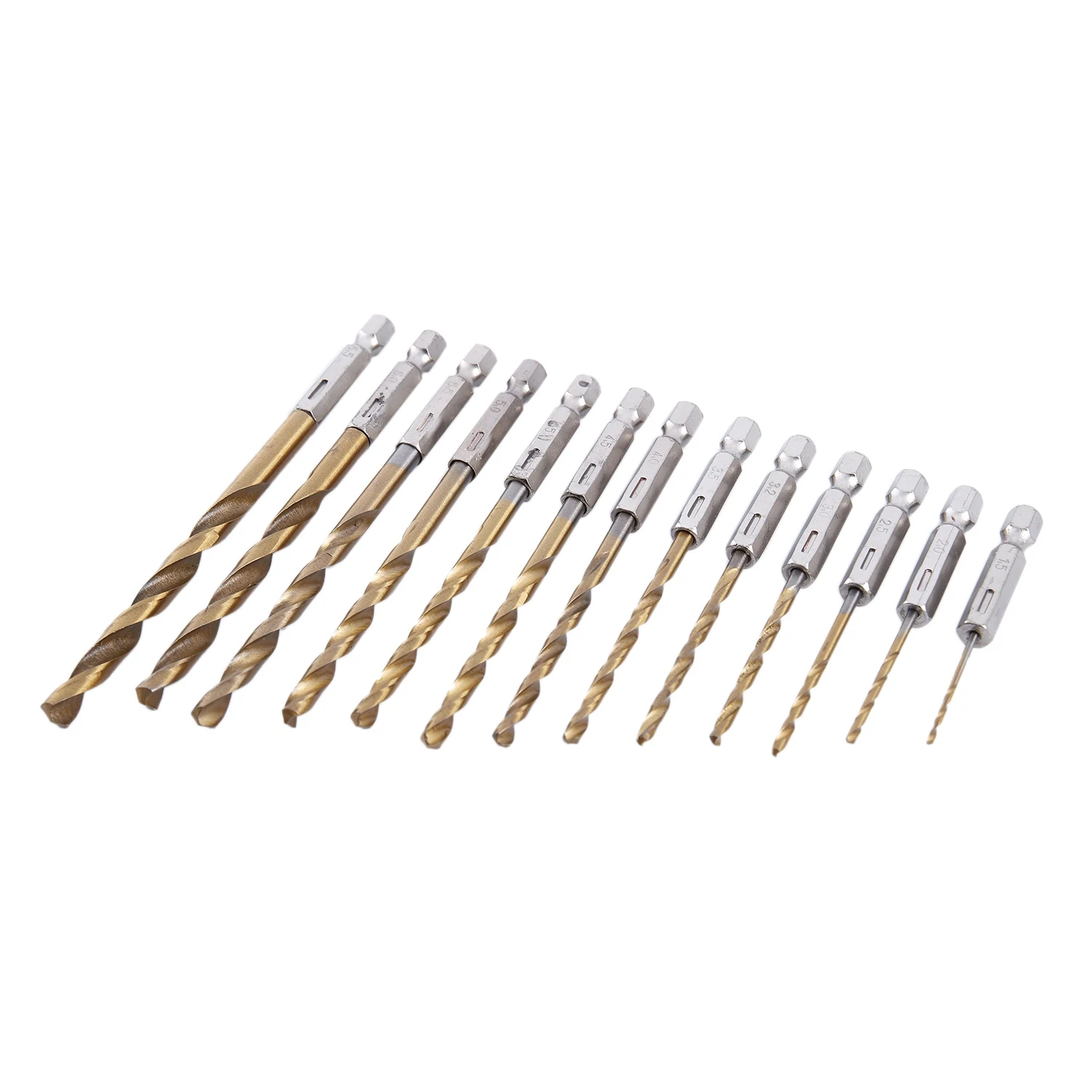 13Pc HSS Titanium Coated Drill Bit Set With 1/4inch Hex Shank