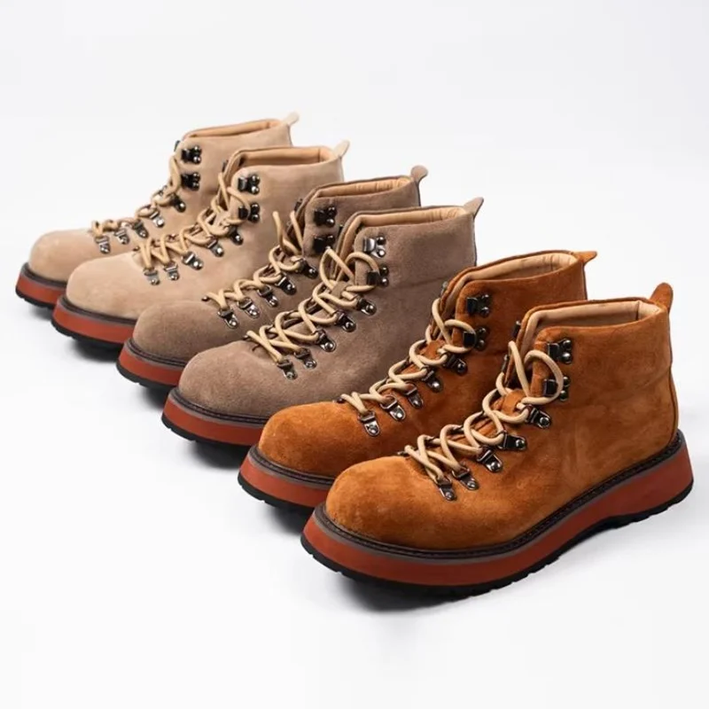Japanese Thick Sole Genuine Leather Outdoor Ankle Boots Men Autumn Work Boots High Top Shoes Vintage Desert Boots