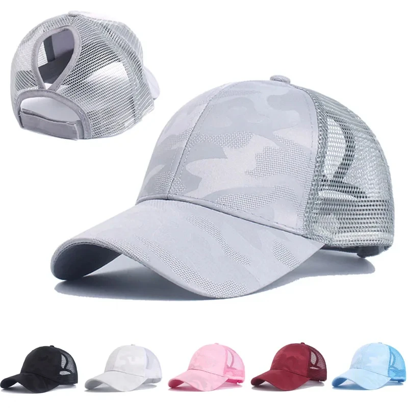 Damskie czapki z daszkiem z kucykiem wiosna lato bawełniana siatkowa czapka przeciwsłoneczna do biegania czapka typu snapback kobieta regulowana