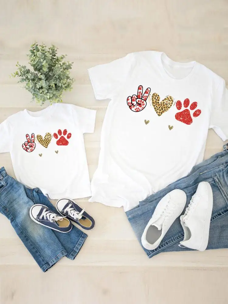 

Paw Cat Dog Animal 90s Women Child Kid Clothing Graphic T-shirt Tee Boy Girl Summer Mom Mama Clothes Family Matching Outfits