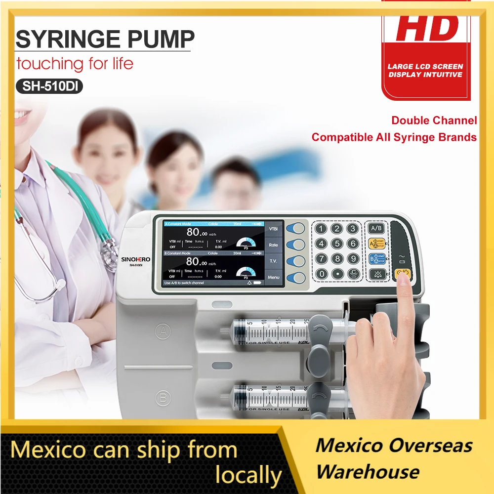 

SH-510Di NEW Double Channel Syringe Pump for Human and Veterinary Hospital ICU CCU Compatible All Syringe Brands Medical Device