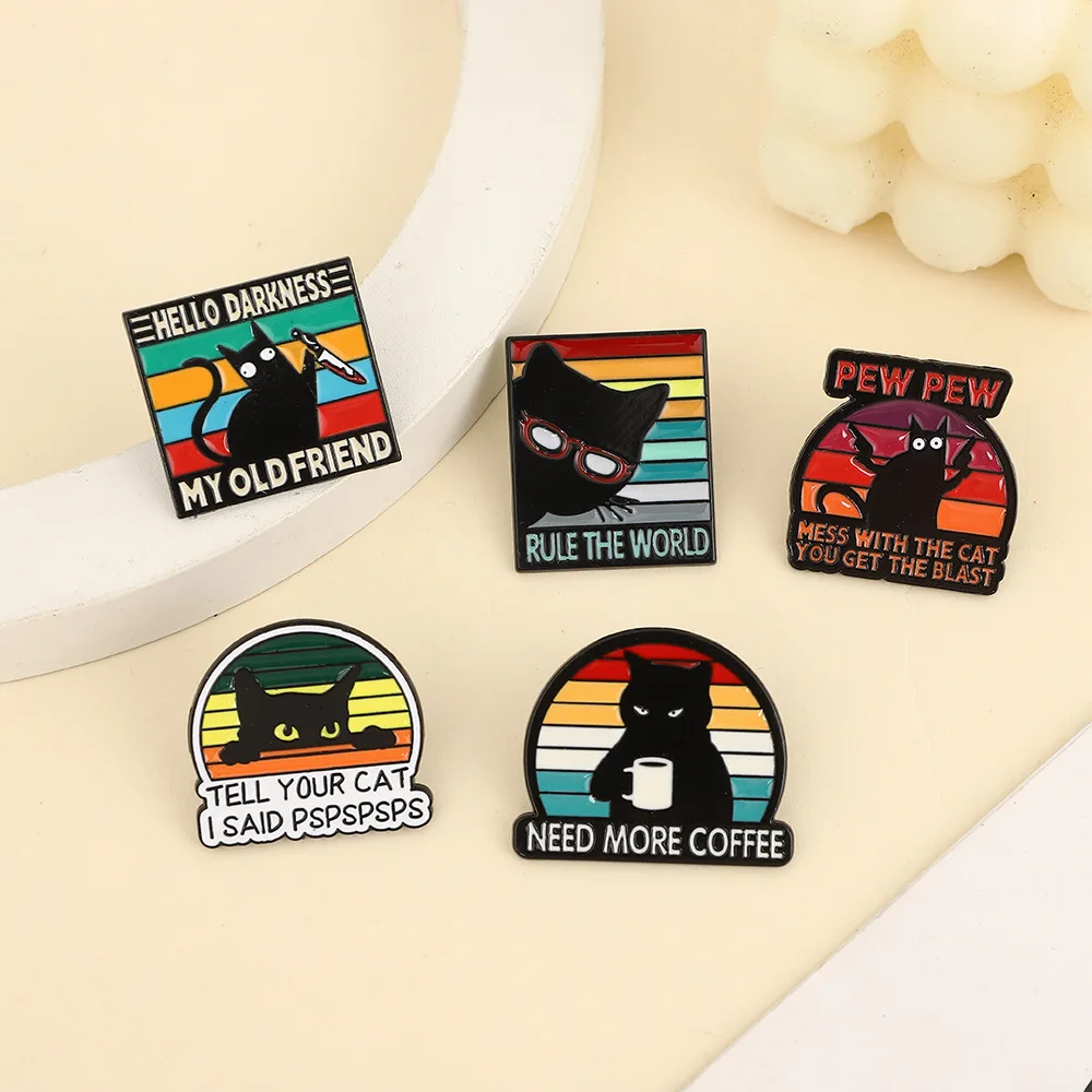 الكرتون الإبداعية قوس قزح القط بروش معدني مضحك الأبجدية يقتبس دبوس ظهره الإكسسوارات الأزياء والمجوهرات اختيار هدية مثالية