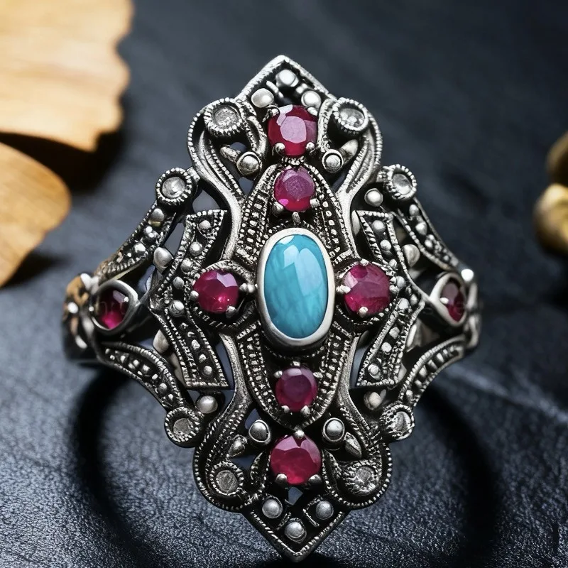 2026 New Environmentally Friendly Alloy Court Style Retro Ring Ins Colored Zircon Women's Jewelry