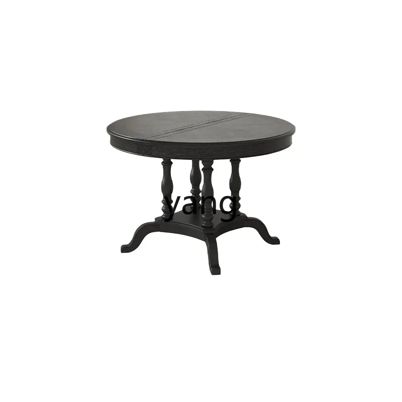 LH solid wood retractable dining table retro folding round table household round dining table