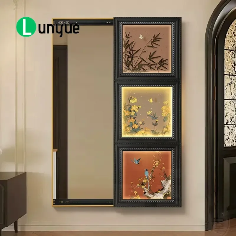 Medieval Style Hidden Full Body Mirror Mural Invisible Push Pull Wall Art Decorative Painting for Bedroom Entryway Entrance