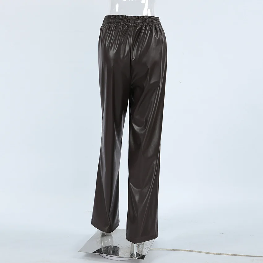 2025 Autumn Winter Fashion Gray Fleece-Lined Matte Leather Pants Vintage High-Waisted Women's Casual Trousers