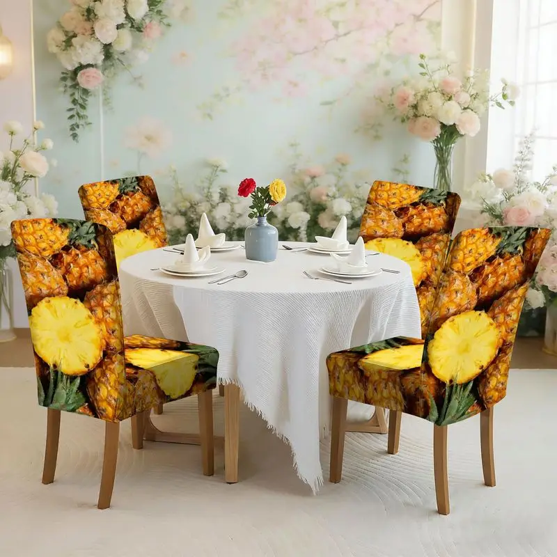 

Набор чехлов для обеденных стульев с плоским принтом и эластичной резинкой, с рисунком ананаса, легко устанавливается, можно стирать, чехол для стула.