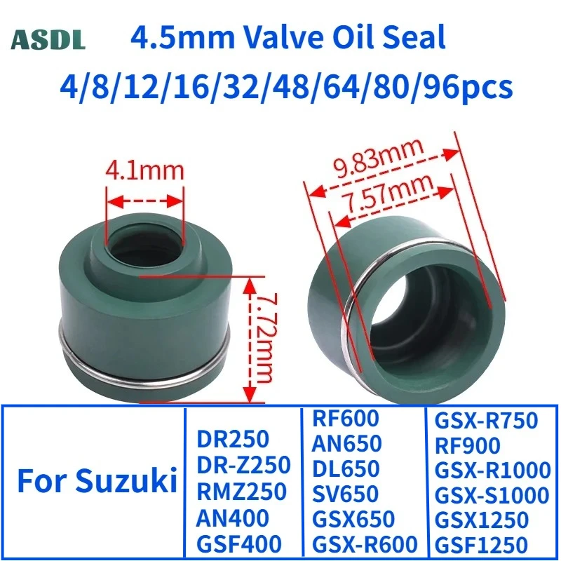 

For Suzuki DR250 DRZ250 RMZ250 AN400 AN650 4.5mm Moto Engine Valve Stem Oil Seal GSF400 GSX-R600 DL650 SV650 GSX-R750 GSX-R1000