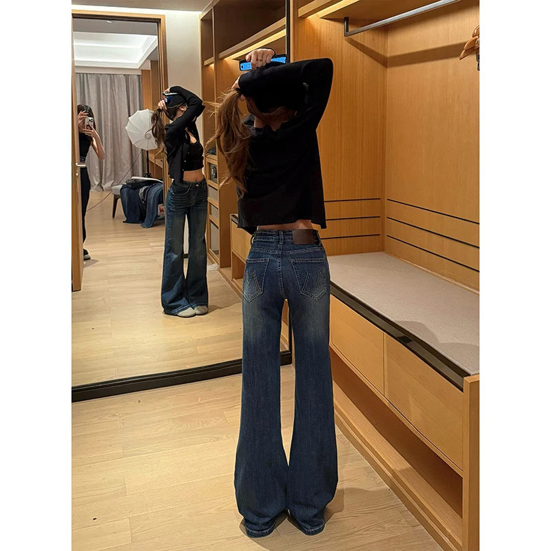 Embroidered micro-pull jeans without sticking to the legs, low waist and slim trousers for women (extended)
