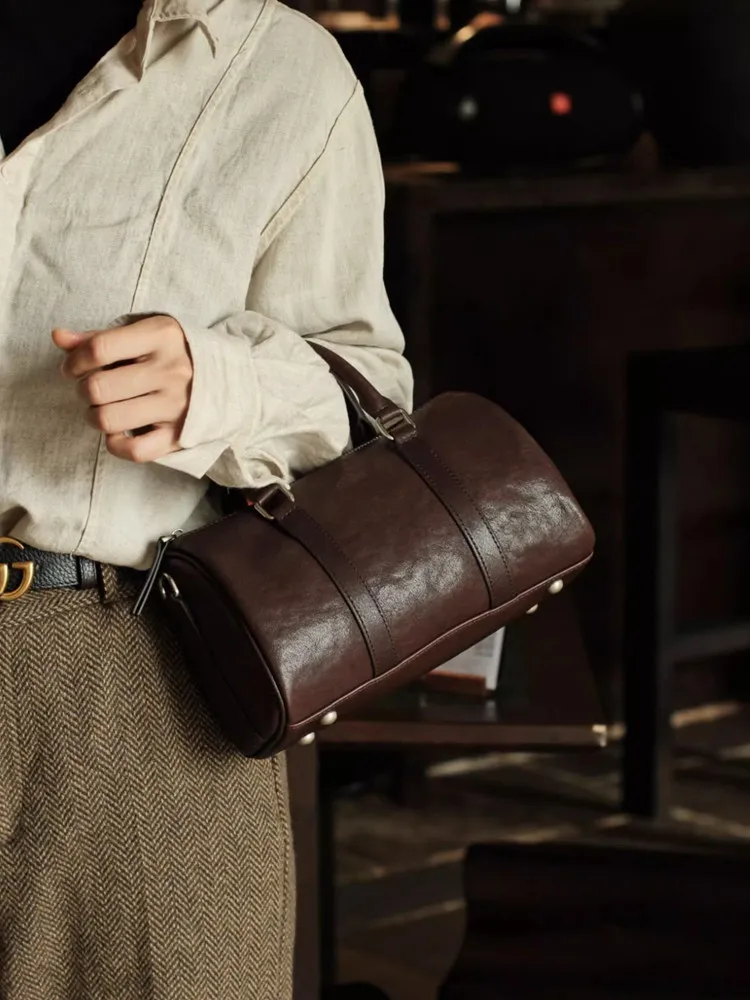 

Black Fashion Simple Boston Pillow Drum Bag Genuine Leather Women Tote Bag\Handbag Real Leather Lady Shoulder Crossbody Bag