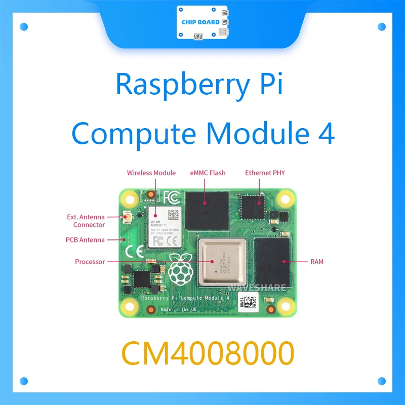 

CM4 Raspberry Pi Compute Module 4, CM4008000, In A Compact Form Factor, No WIFI Module, Options For RAM / EMMC