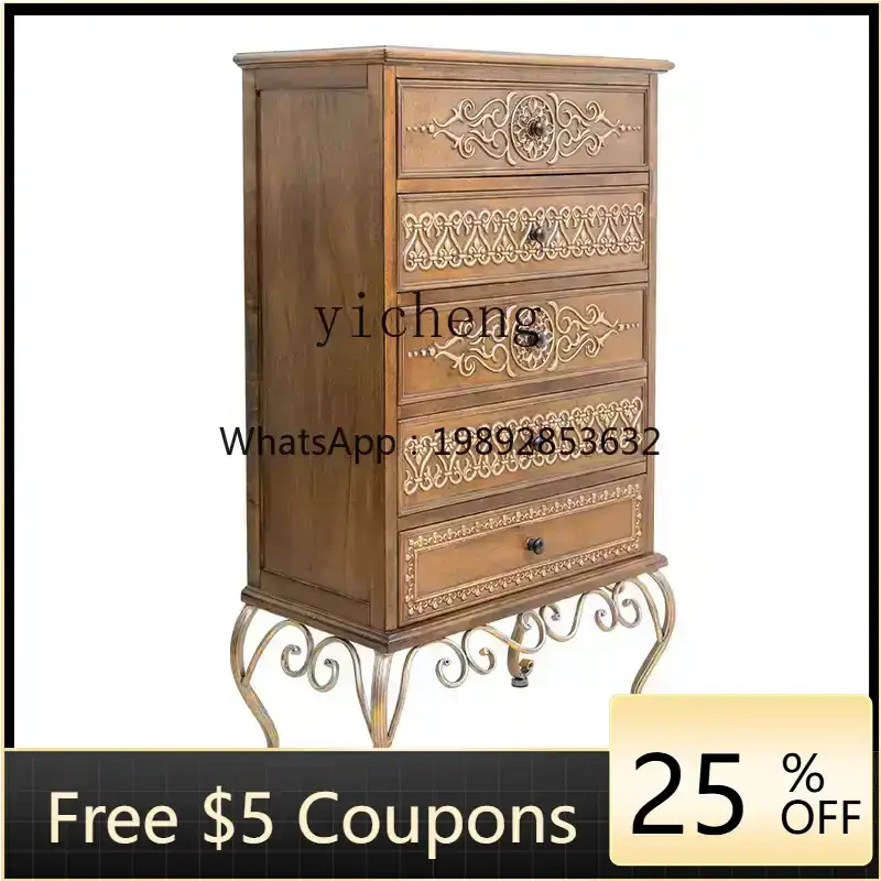 GZ  . American Vintage Solid Wood Storage Cabinet Bedroom Storage Cabinet Embossed Painted Entrance Cabinet