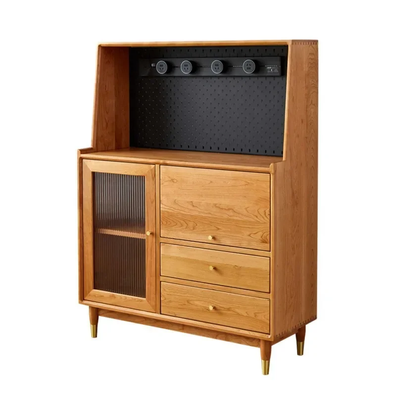 

Nordic solid wood dining side cabinet Japanese cherry wood side cabinet white oak light luxury tea