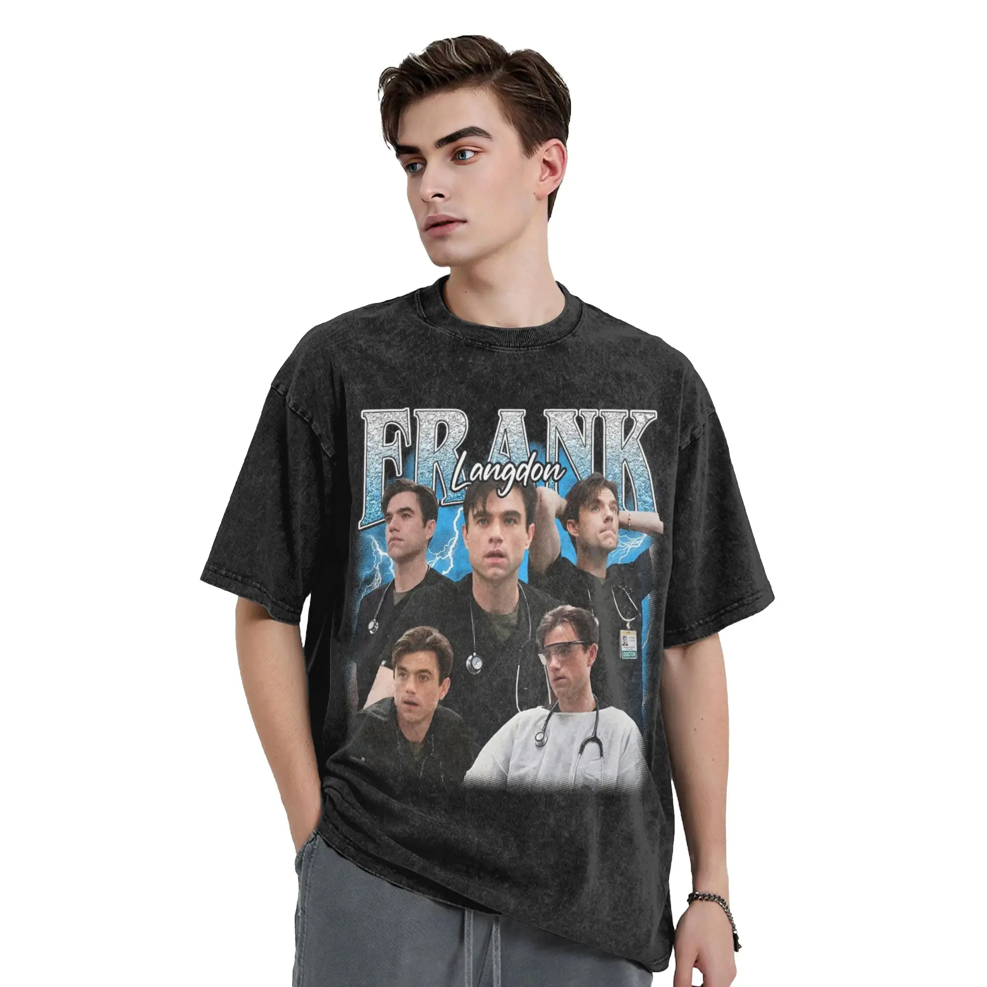 Dr Frank Langdon The Pitt Tv Show Washed T Shirt Streetwear Hip Hop Vintage T-Shirts Tees Tops for Men Women High Street Printed