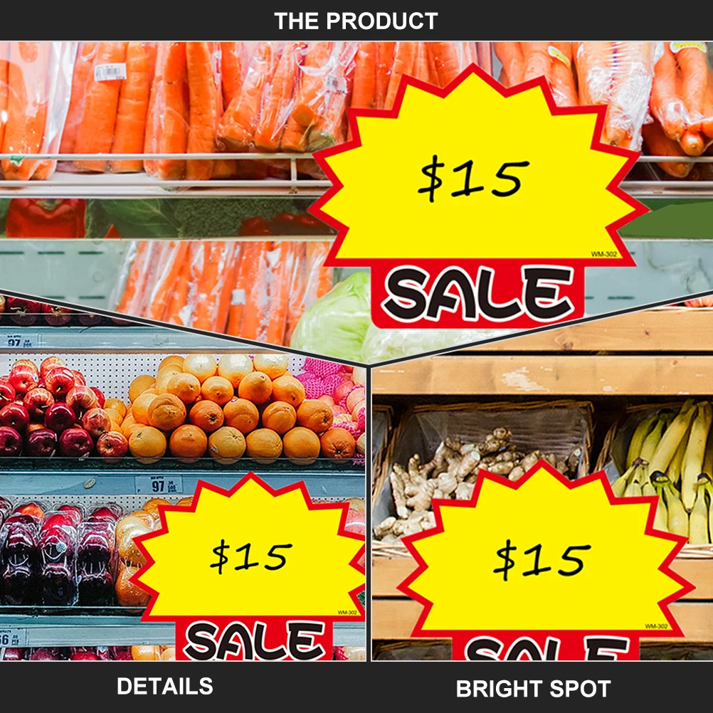 

50 pcs Price Tags Retail Display Signs Fluorescent Advertising Promotional Stickers Paper Material Special Products