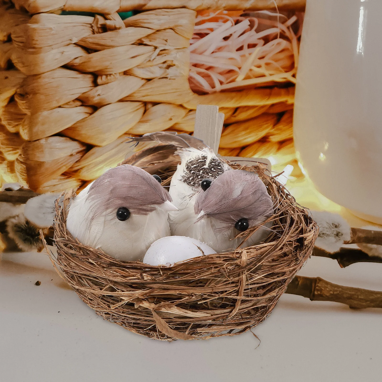 

8pcs Easter Home Decoration Artificial Bird Nest Ornament Bird Model Nest Bird Egg Set (2pcs Bird Nest, 4pcs Birds, 2pcs Bird Eg