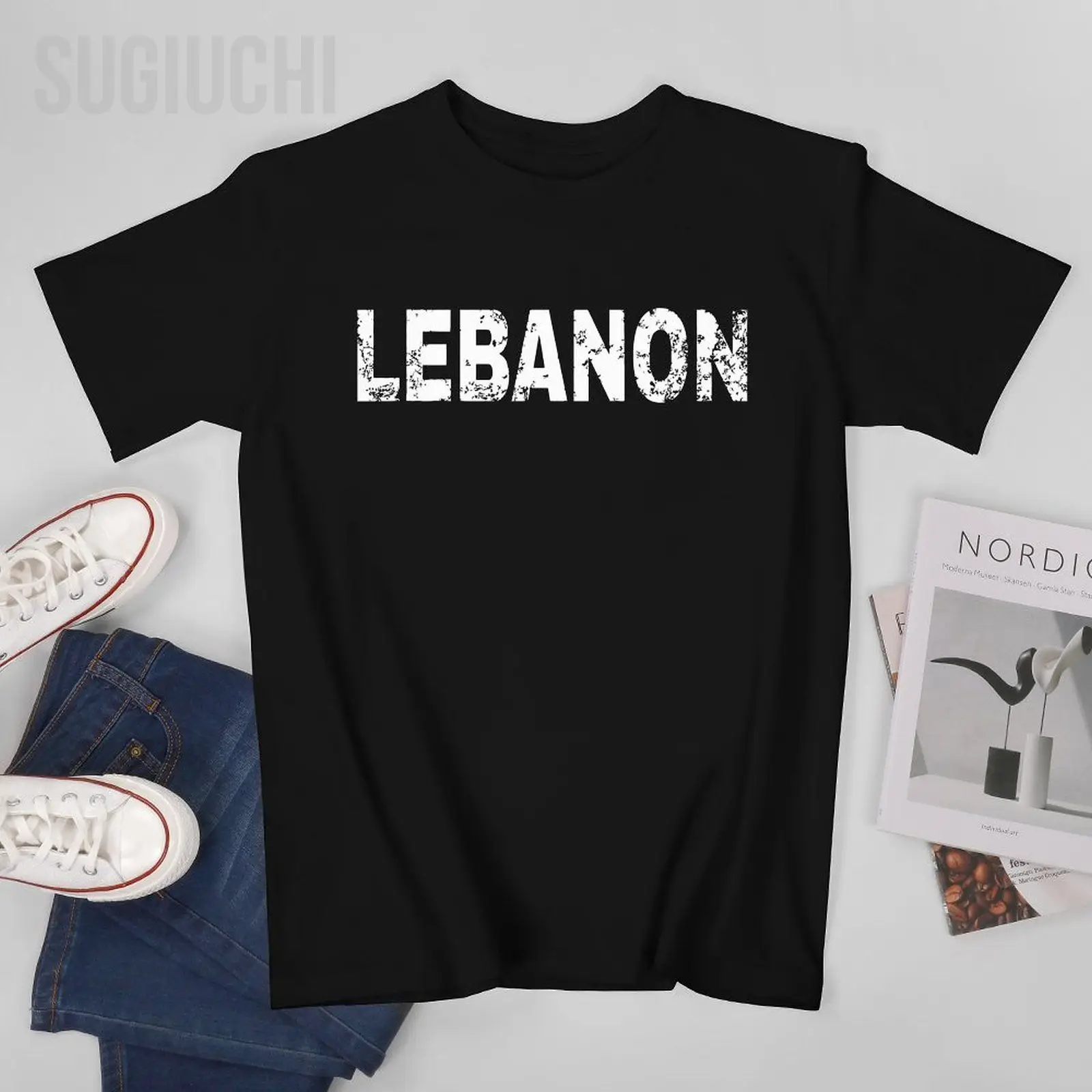 Unisex Men Vintage Lebanon White Text Apparel Tshirt Tees T Shirts Women Boys 100% Cotton T-Shirt