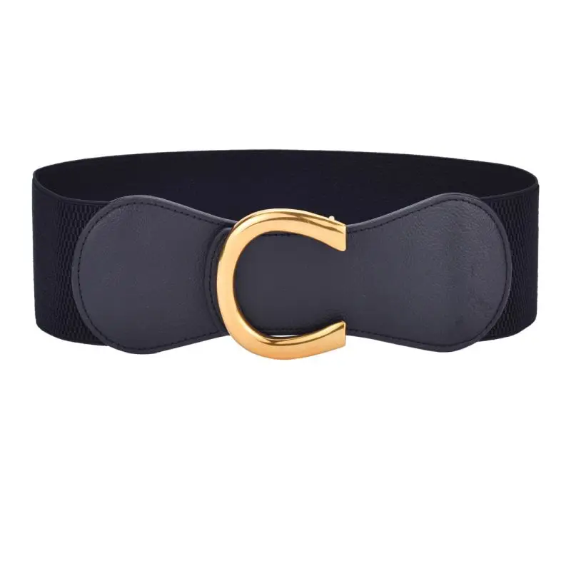 Women Wide Elastic Waist Belt for Dress Ladies Stretch Belt Plus Size with Gold Big Buckle