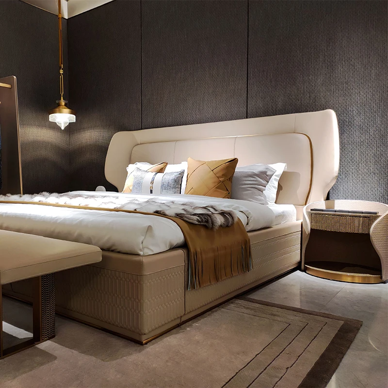 Meja samping tempat tidur bundar modern dengan finishing kayu halus