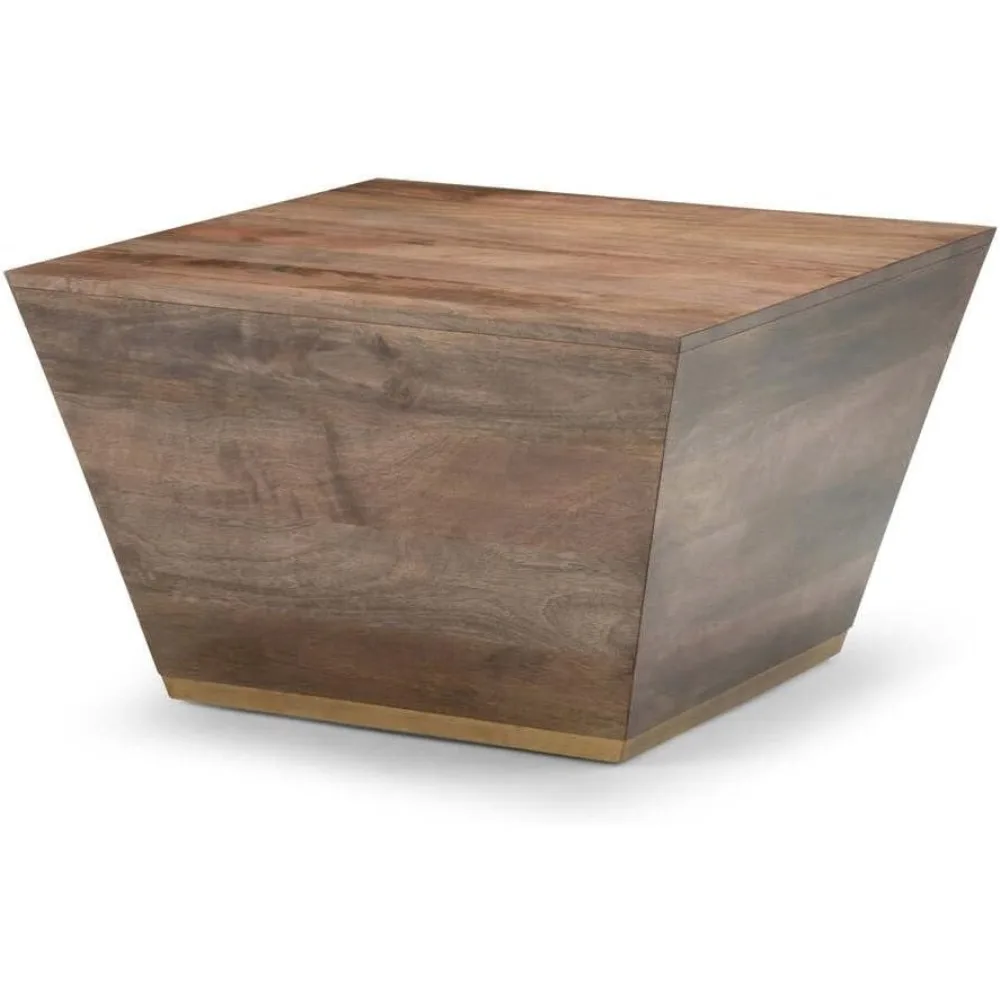 28 inch Wide Square Modern Coffee Table in Dark Brown, Fully Assembled, for the Living Room and Family Room