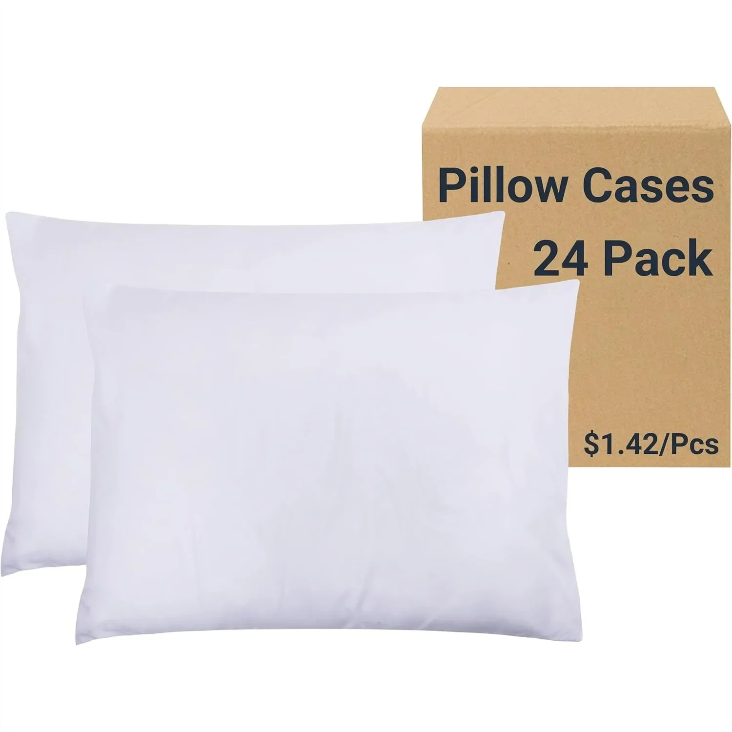 White Pillowcases Bulk 24 Pack - Standard Envelope Closure Pillow Covers, Soft Brushed Microfiber for Hotel and Home Use