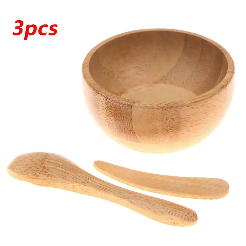3pcs Mini Size Bamboo Diy Face Mask Mixing Bowl With Spoon &Stick Aromatherapy Bowl Set Massage Oil Face Care Makeup Tool Kit view 3