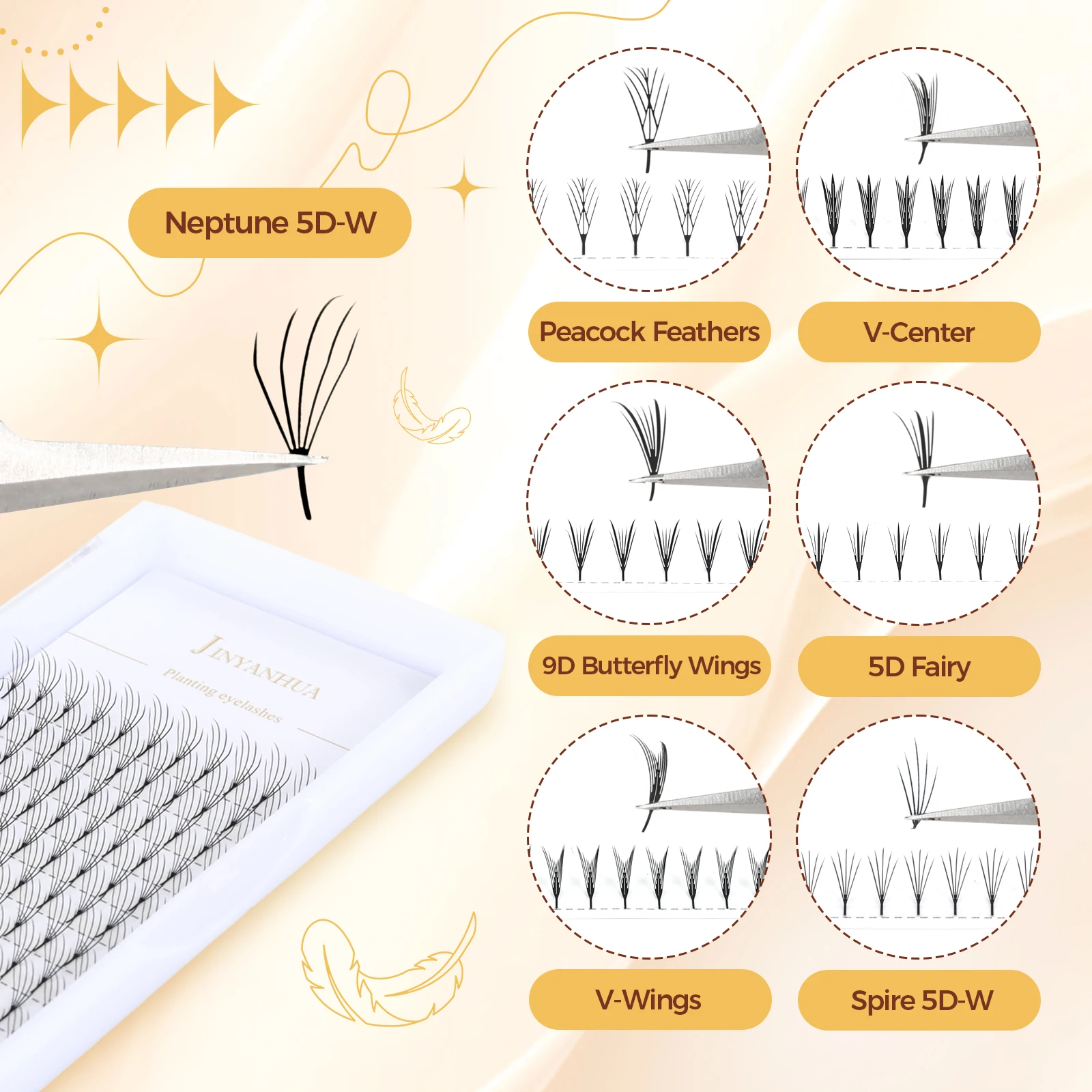 Estensioni delle ciglia a forma di W 5D Ventole di volume preconfezionate Ciglia 9-15mm Ciglia Anime Spire Cluster individuale Ali a forma di V Trucco Lash