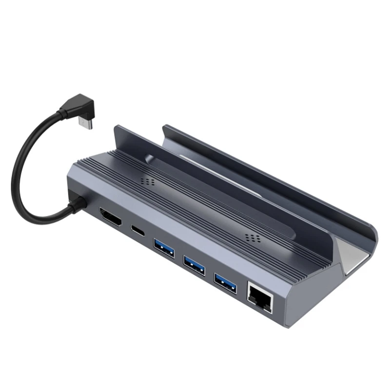 Rocoren Steam Doking Station 6 In 1 HUB USB Type C To -Compatible 4K 60Hz RJ45 USB 3.0 Steamdeck Charging TV Base