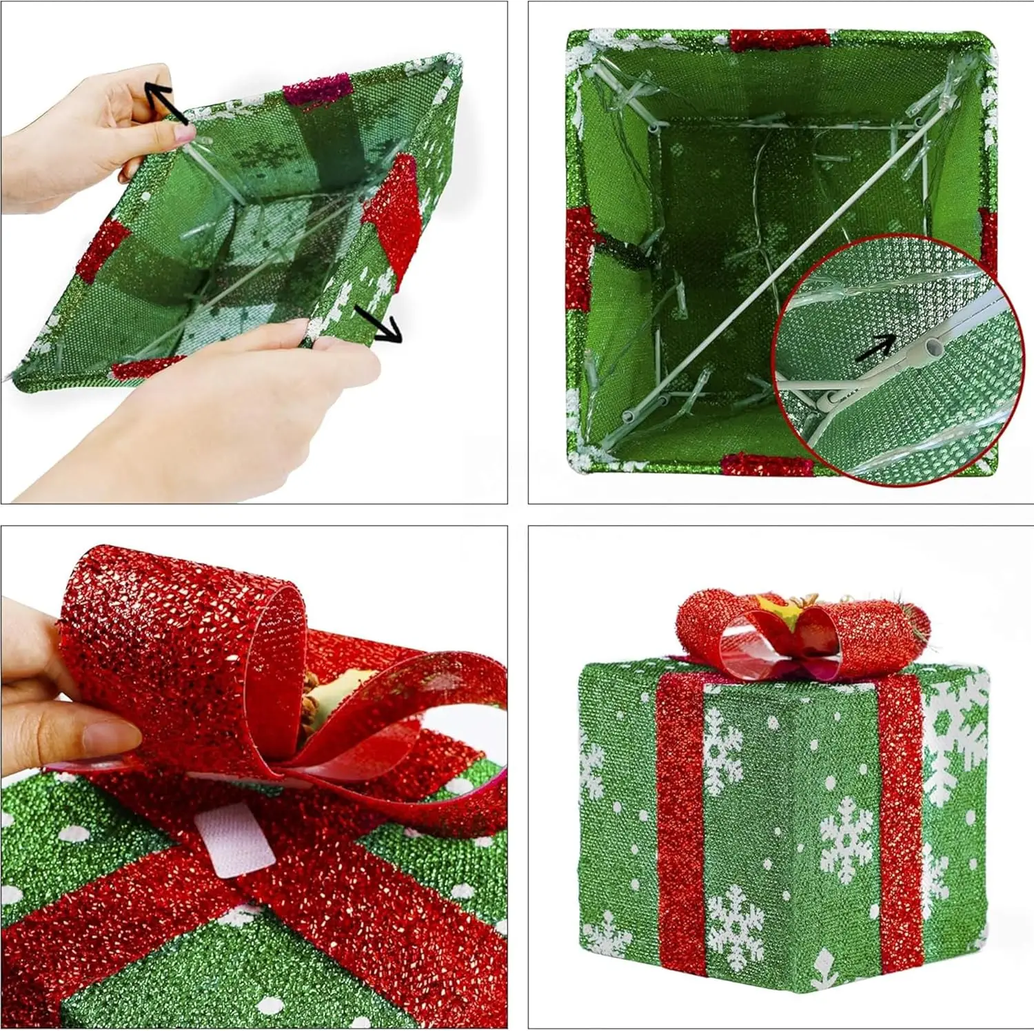 Set of 3 Lighted Gift Box Christmas Decorations – Snowflake-Design Present Boxes | Festive Holiday Home Accents for Mantel