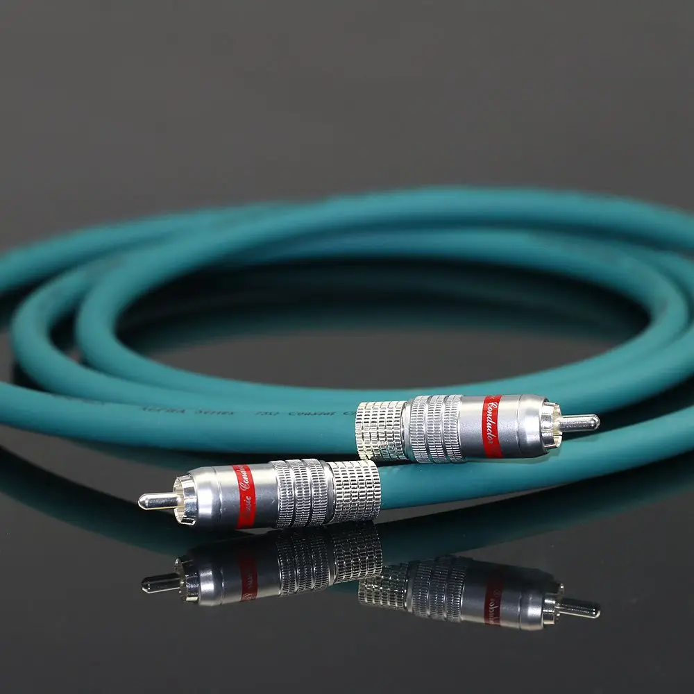 The original FURUTECH FX-Alpha-Ag sterling silver 75 ohm coaxial audio digital cable is connected to the silver plated CMC plug