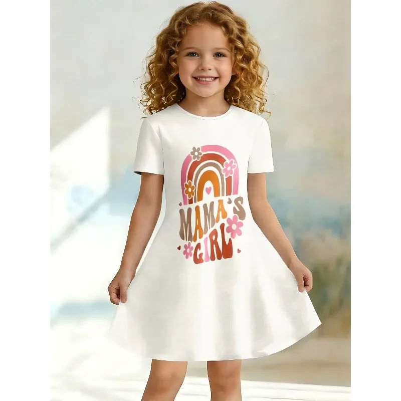 3D-Kleid mit süßem Aufdruck für junge Mädchen, kurzärmeliges A-Linien-Kleid mit Rundhalsausschnitt für Kinderpartys, geeignet für Geburtstagsgeschenke – Detail 4